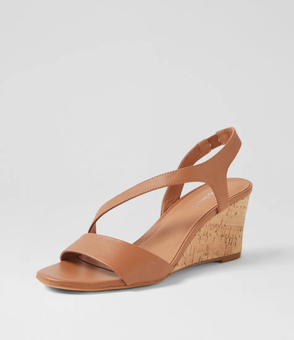 Women DIANA FERRARI Heels|Sandals-Staud Dark Tan Cork Heel Leather Sandals