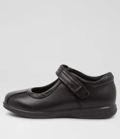 LYNX Junior School Shoes-Suki Black Leather Shoes