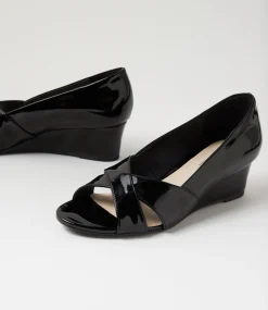 Women SUPERSOFT Comfort|Wedges-Suranne Black Crinkle Patent Sandals