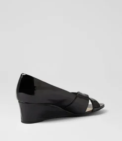 Women SUPERSOFT Comfort|Wedges-Suranne Black Crinkle Patent Sandals