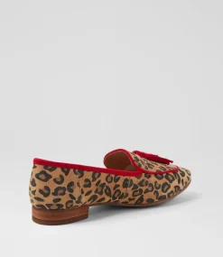 Women DIANA FERRARI Loafers|Flats-Tada Camel Leopard Red Suede Loafers