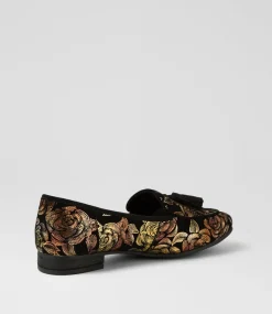 Women DIANA FERRARI Loafers|Flats-Tada Gold Floral Black Suede Loafers