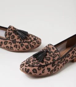 Women DIANA FERRARI Loafers|Flats-Tada Mushroom Leopard Black Suede Leather Loafers