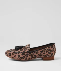 Women DIANA FERRARI Loafers|Flats-Tada Mushroom Leopard Black Suede Leather Loafers