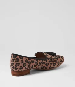 Women DIANA FERRARI Loafers|Flats-Tada Mushroom Leopard Black Suede Leather Loafers
