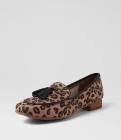 Women DIANA FERRARI Loafers|Flats-Tada Mushroom Leopard Black Suede Leather Loafers