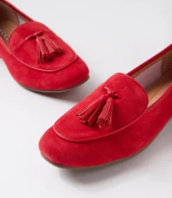 Women DIANA FERRARI Flats|Loafers-Tada Red Suede Leather Loafers
