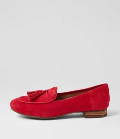 Women DIANA FERRARI Flats|Loafers-Tada Red Suede Leather Loafers