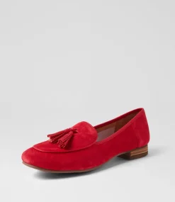 Women DIANA FERRARI Flats|Loafers-Tada Red Suede Leather Loafers