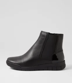 Women SUPERSOFT Boots|Comfort-Tailen Black Leather Patent Chelsea Boots