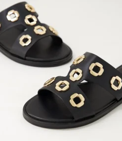 Women DIANA FERRARI Slides|Flats-Tarala Black Leather Slides