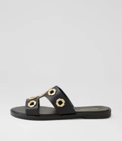 Women DIANA FERRARI Slides|Flats-Tarala Black Leather Slides
