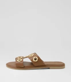 Women DIANA FERRARI Slides|Sandals-Tarala Tan Leather Slides