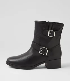 Women DIANA FERRARI Boots-Tarvela Black Leather Ankle Boots
