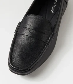 Women DIANA FERRARI Loafers|Flats-Tattery Black Leather Loafers