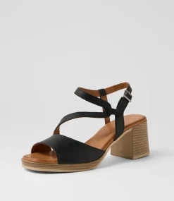 Women DIANA FERRARI Heels|Sandals-Teesha Black Leather Sandals