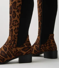 Women I LOVE BILLY Boots-Tejai Leopard Fabric Knee High Boots