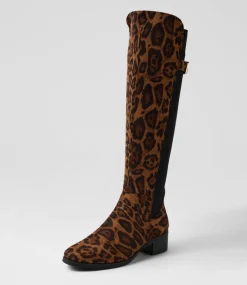 Women I LOVE BILLY Boots-Tejai Leopard Fabric Knee High Boots