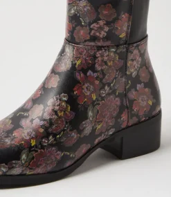 Women I LOVE BILLY Boots-Telli2 Black Floral Stretch Knee High Boots