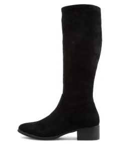 Women I LOVE BILLY Boots-Tenner Black Stretch Microsuede Long Boots