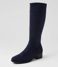 Women I LOVE BILLY Boots-Tenner Navy Stretch Microsuede Knee High Boots