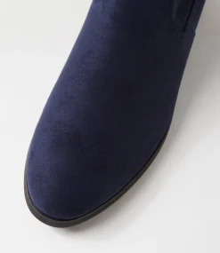 Women I LOVE BILLY Boots-Tenner Navy Stretch Microsuede Knee High Boots