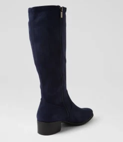 Women I LOVE BILLY Boots-Tenner Navy Stretch Microsuede Knee High Boots