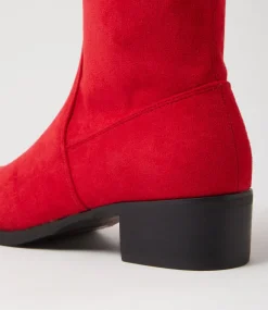 Women I LOVE BILLY Boots-Tenner Red Stretch Microsuede Knee High Boots