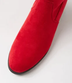 Women I LOVE BILLY Boots-Tenner Red Stretch Microsuede Knee High Boots