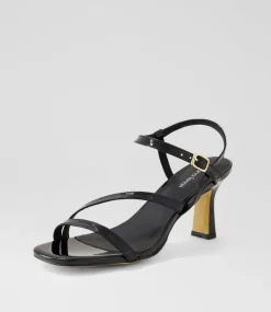 Women DIANA FERRARI Heels|Sandals-Theparty Black Patent Leather Sandals