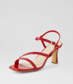 Women DIANA FERRARI Heels|Sandals-Theparty Deep Red Patent Leather Sandals