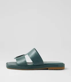 Women TOP END Flats|Slides-Tibbsy Navy Leather Slides
