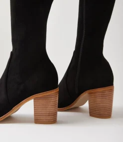 Women TOP END Boots-Tirry Black Natural Stretch Microsuede Knee High Boots