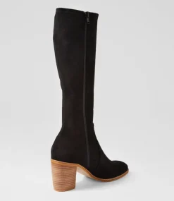 Women TOP END Boots-Tirry Black Natural Stretch Microsuede Knee High Boots