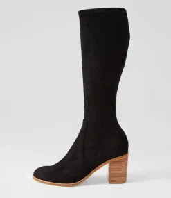 Women TOP END Boots-Tirry Black Natural Stretch Microsuede Knee High Boots