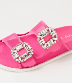 Women TOP END Flats|Slides-Toastey Hot Pink Leather Mesh Slides