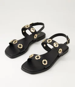 Women DIANA FERRARI Flats|Sandals-Todri Black Leather Sandals