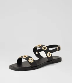 Women DIANA FERRARI Flats|Sandals-Todri Black Leather Sandals