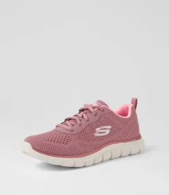Women SKECHERS Sneakers-Track New Staple Dark Rose Pink Mesh Sneakers