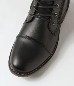 C88 by COLORADO Boots|Casuals-Troy Black Smooth Lace Up Boots