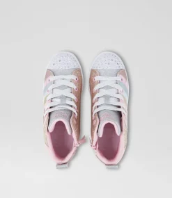 SKECHERS Sport School Shoes-Twinkle Sparks Junior Gold Pink Silver Canvas Fabric Sneakers