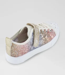 SKECHERS Sport School Shoes-Twinkle Sparks Sequin F Junior Silver Gold Sneakers