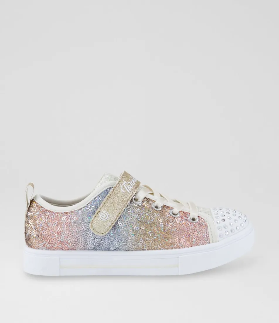 SKECHERS Sport School Shoes-Twinkle Sparks Sequin F Junior Silver Gold Sneakers