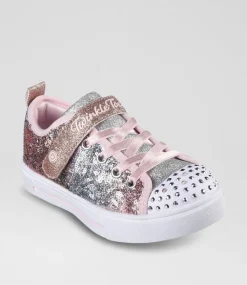 SKECHERS Sport School Shoes-Twinkle Sparks Sequin F Junior Light Pink Multi Fabric Sneakers