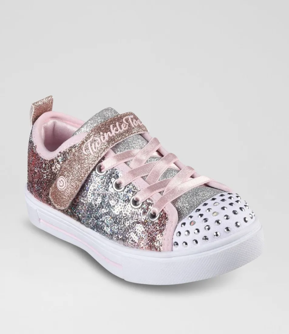 SKECHERS Sport School Shoes-Twinkle Sparks Sequin F Junior Light Pink Multi Fabric Sneakers