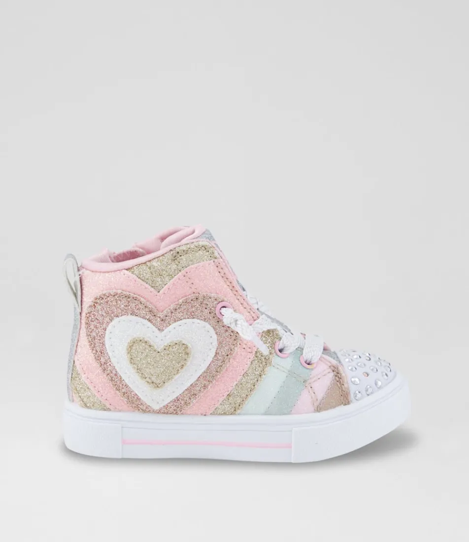 SKECHERS Sport School Shoes-Twinkle Sparks Toddler Gold Pink Silver Canvas Fabric Sneakers