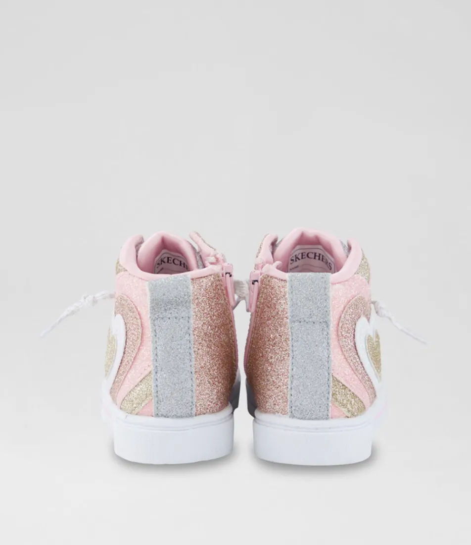 SKECHERS Sport School Shoes-Twinkle Sparks Toddler Gold Pink Silver Canvas Fabric Sneakers