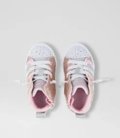 SKECHERS Sport School Shoes-Twinkle Sparks Toddler Gold Pink Silver Canvas Fabric Sneakers