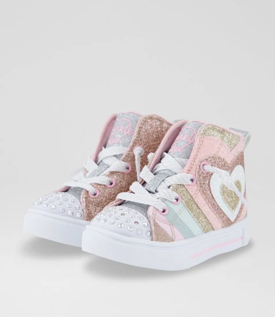 SKECHERS Sport School Shoes-Twinkle Sparks Toddler Gold Pink Silver Canvas Fabric Sneakers