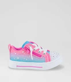 SKECHERS Sport School Shoes-Twinkle Sparks Toddler Pink Purple Blue Canvas Fabric Sneakers